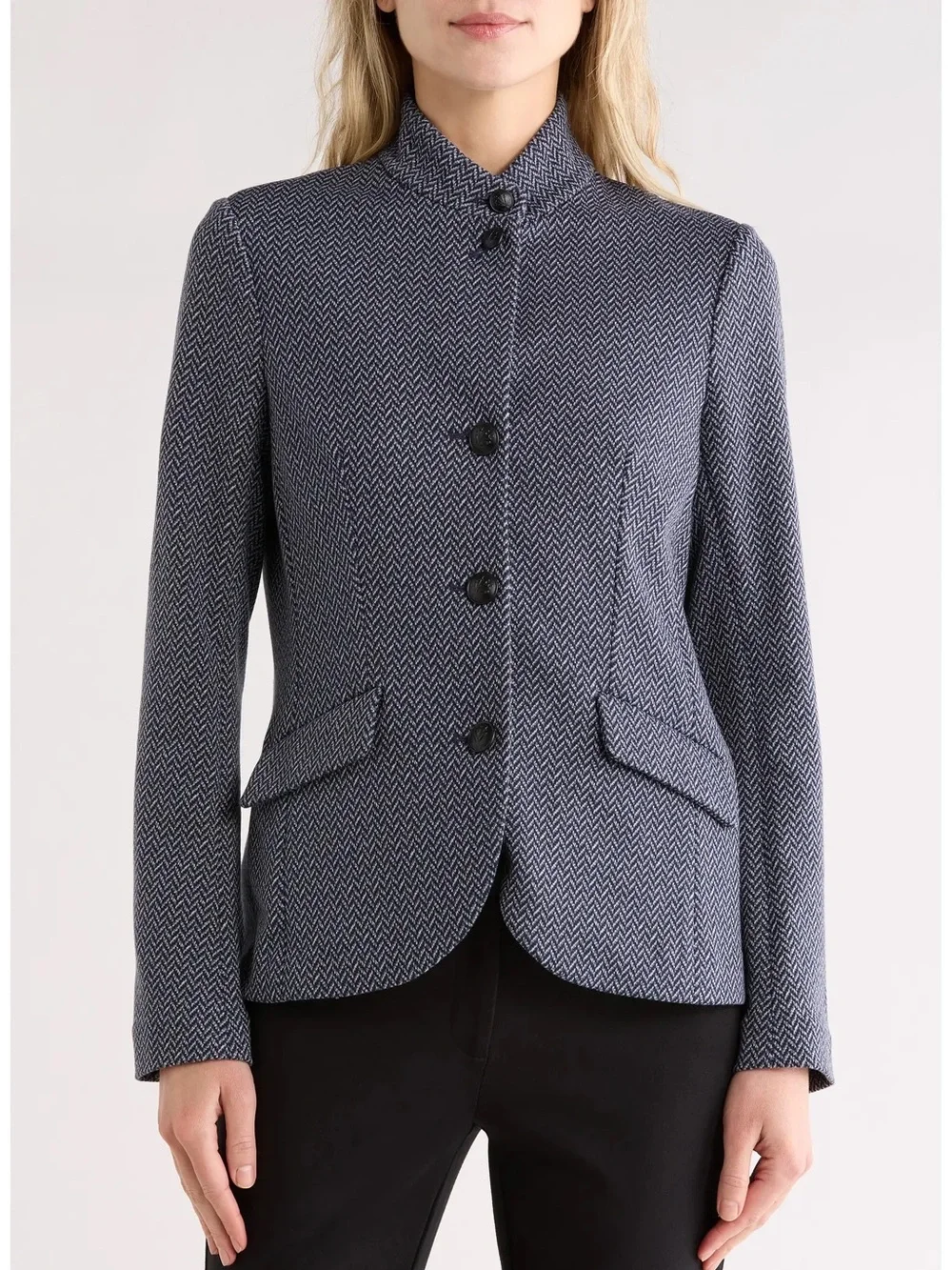 rag & bone Sadie Herringbone Jacquard Blazer Navy Chevron Stand-Collar Blazer